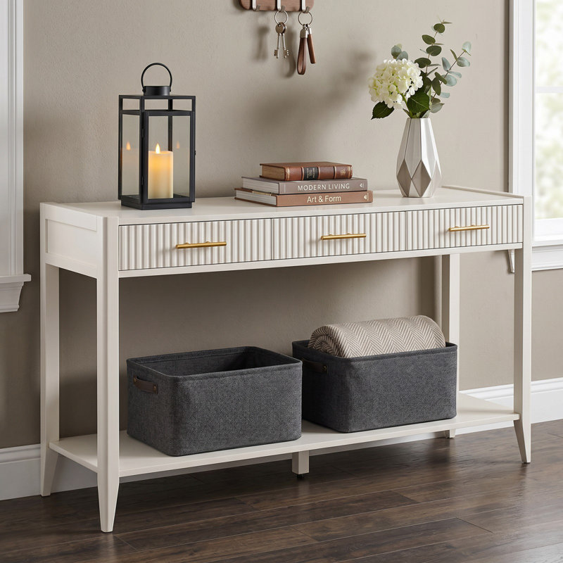Console 60 "avec tablette de rangement et 3 tiroirs, Beige