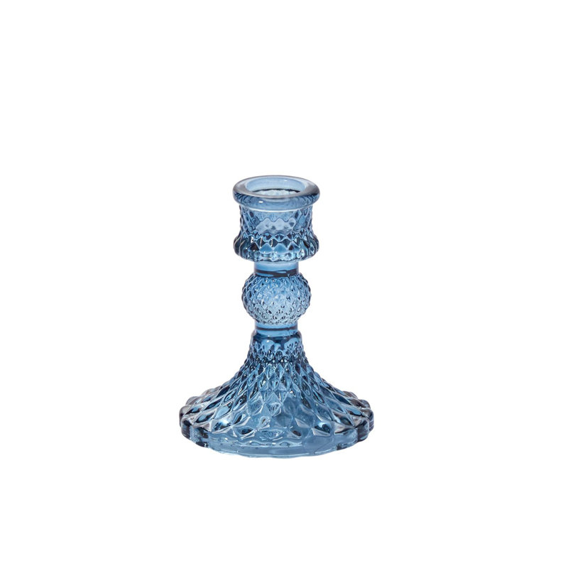 Bougeoir de table en verre Eliana Samira, Bleu