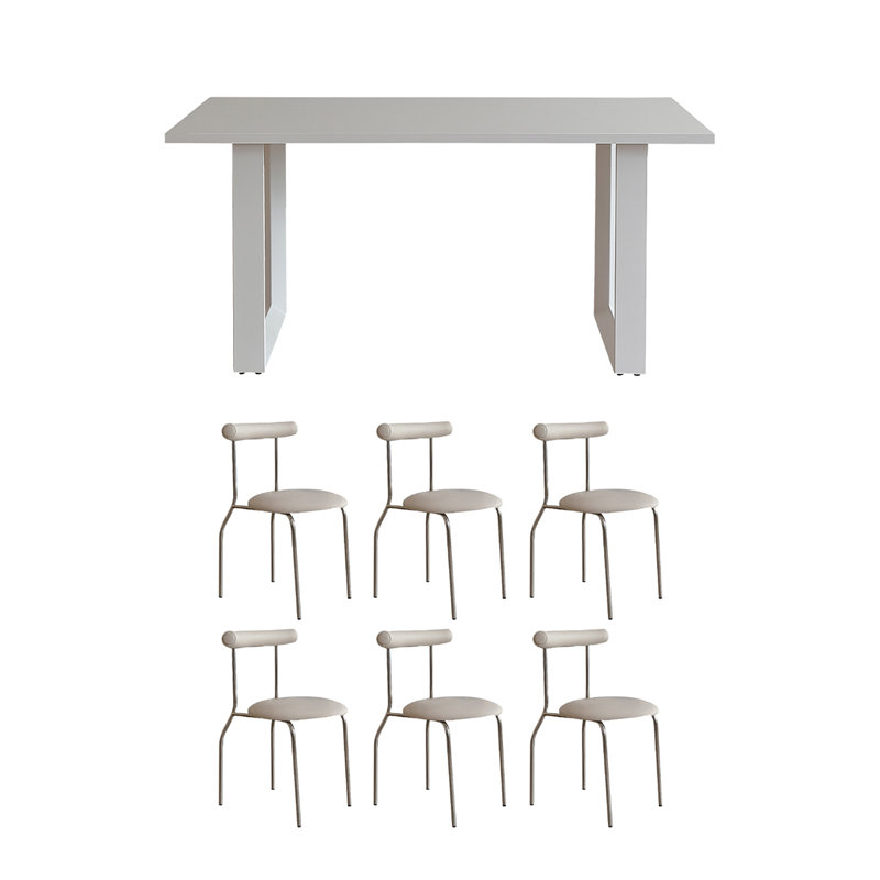 Simple white rectangular rock dining table set, 29.52"H x 59.05"L x 31.49"W