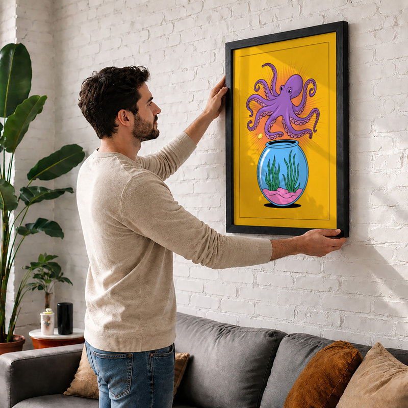 Octopus In Glass Modern - Print, A4 - 29.7 x 21.0 cm, White