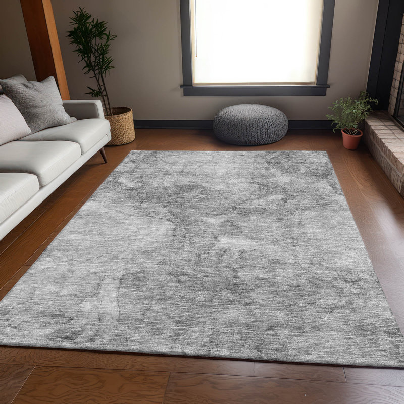 Tapis gris Prisco lavable à la machine de qualité supérieure, Rectangle 10 pi x 14 pi