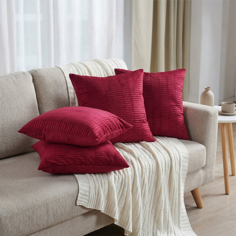 Velvet Pleated Throw Pillow Cover, Garnet