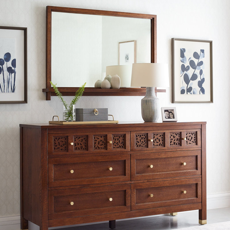 Surrey Hills Solid Wood Rectangle Wall Mirror with Shelves
