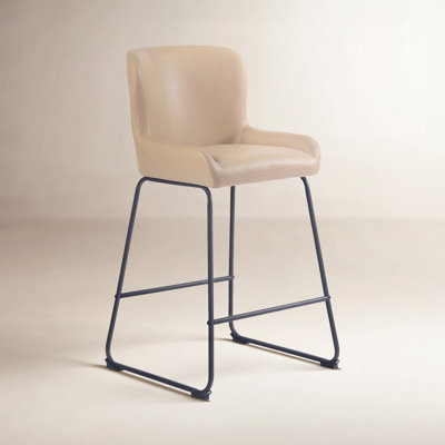 26 Inch Faux Leather Set of 2 Bar Stools with Metal Frame Counter Height Stools for Kitchen Island & Home Bar, Khaki