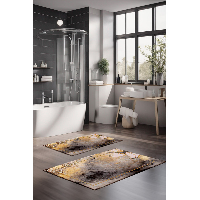 Eakly Luxury Bathmat Set (2 Pieces), 100% Polyester, 16.0 x 23.6 inches & 23.6 x 39.4 inches | Non-Slip Antibacterial Design, 0.3 in Pile Height | Machine Washable, Durable & Easy to Clean | Ideal for Bathroom Décor