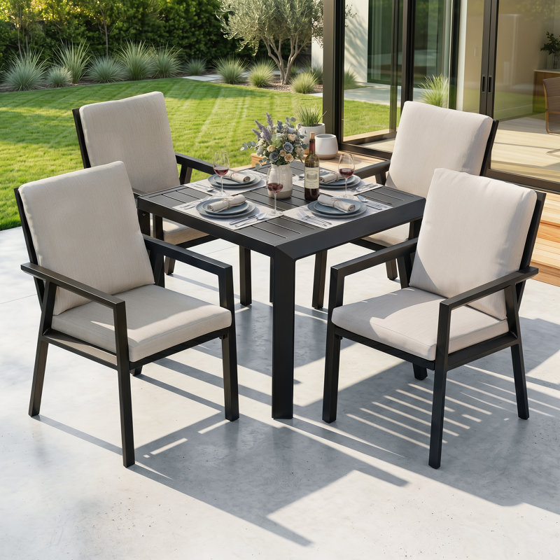 Ensemble de salle à manger pivotant en aluminium 5 pièces avec trou pour parasol et coussins moelleux