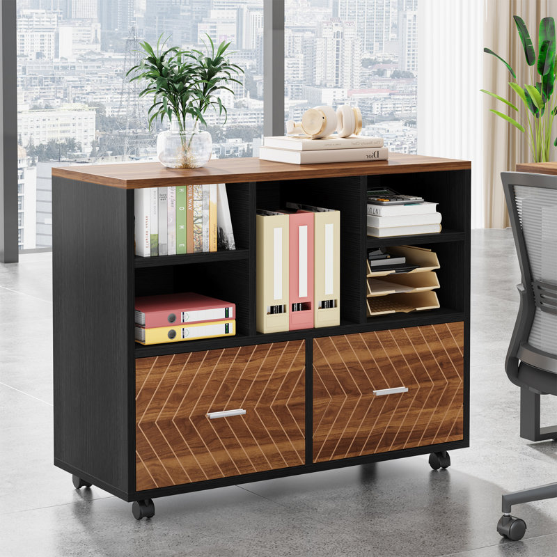 2-Drawer Wood File Cabinet, Mobile Lateral Filing Cabinet For Hanging Letter Size Files （Set Of 2）