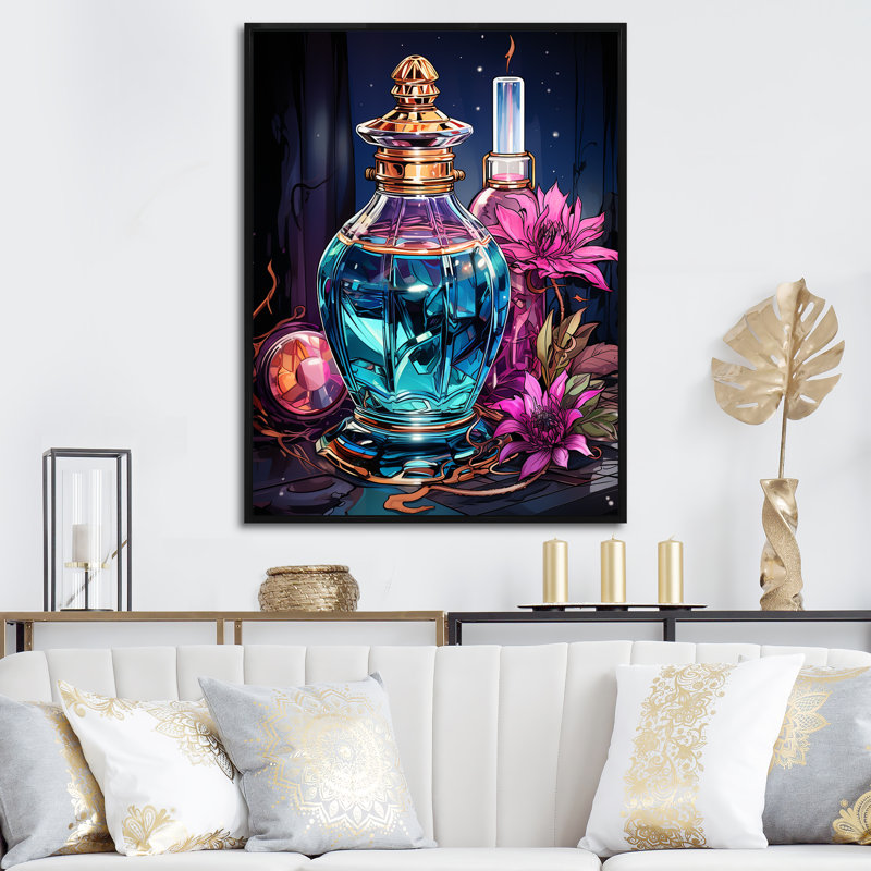 Crystal Perfume Bottle 2 - Parfums, art mural, Cadre flottant noir, H 20 po x l 12 po x P 1 po