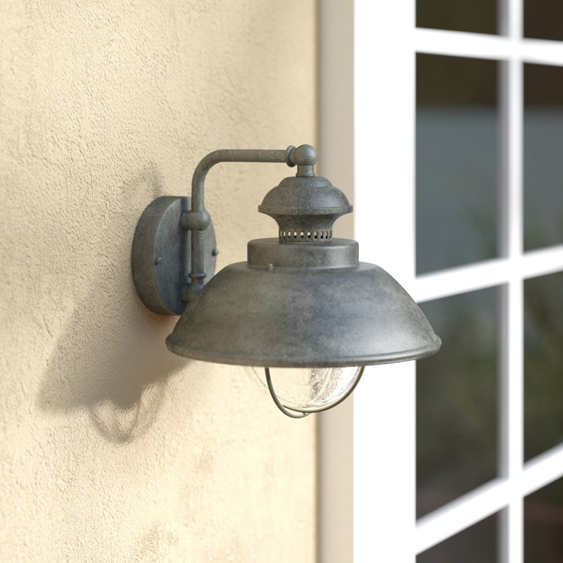 Mohnton 10.25 in. H 1-Light Textured Gray Coastal Outdoor Wall Sconce made of Durable Steel, Clear Seeded Glass Shade, LED Compatible, Use for Exterior Porch Patio Front Door or Garage