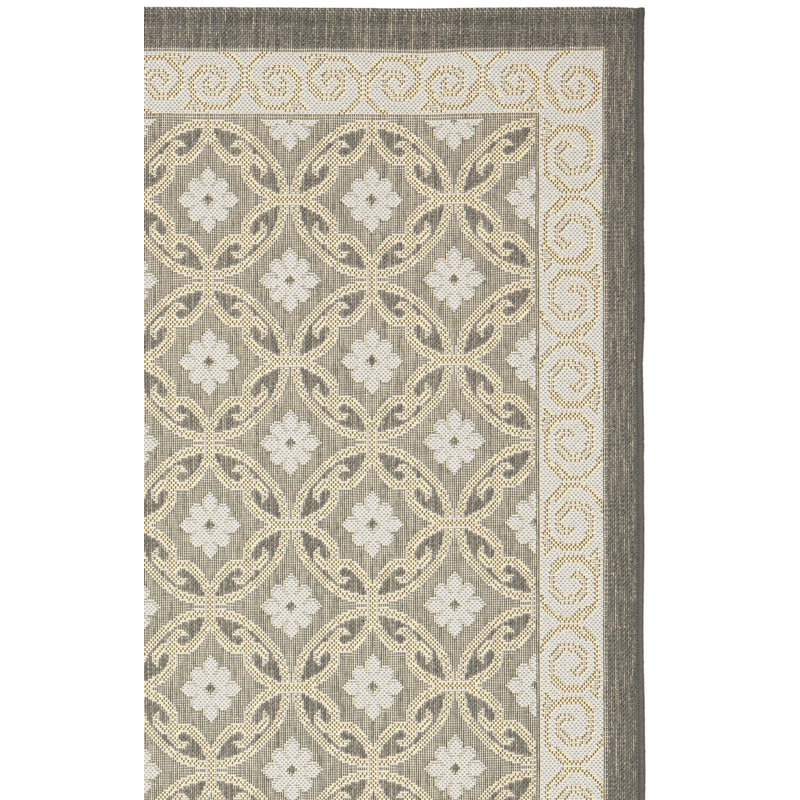 Aengus Floral Indoor / Outdoor Area Rug in Black/Gray, Rectangle 6'7" x 9'6"