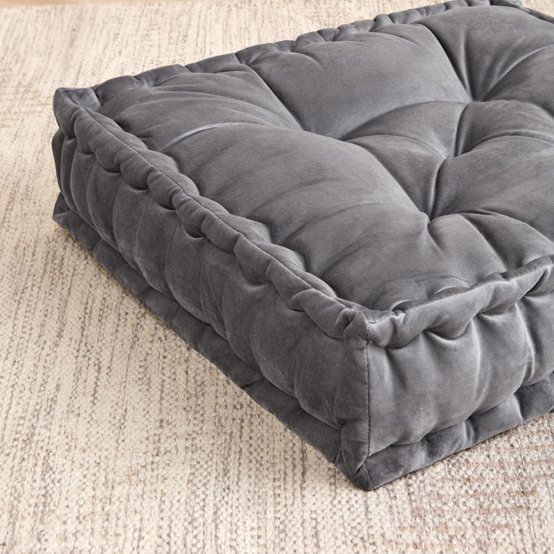 Gray Square Tufted Faux Velvet Floor Pillow