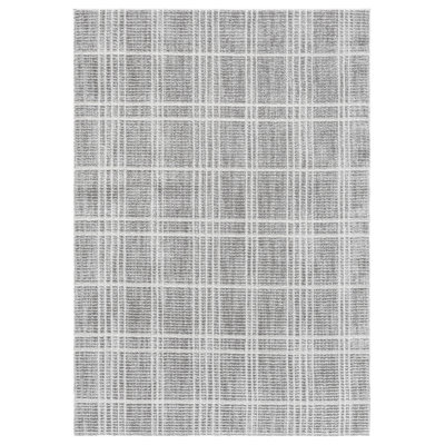 Clowers Collection Light Gray/White Plaid Patterned Area Rug, 2' x 3'