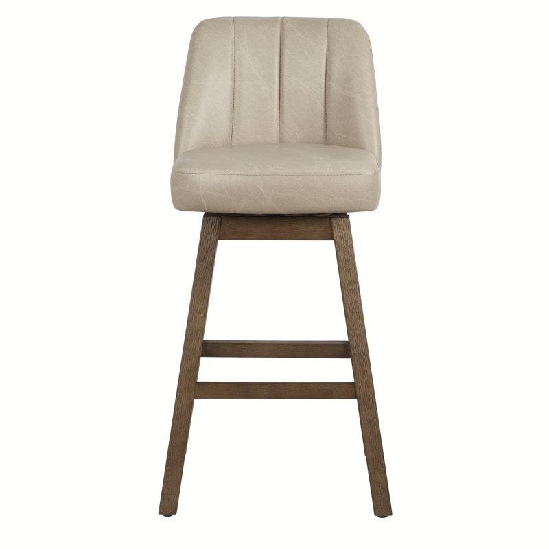 Tabouret de bar rotatif à hauteur ajustable Sonny en similicuir avec finition en bois brun, Pierre de lune