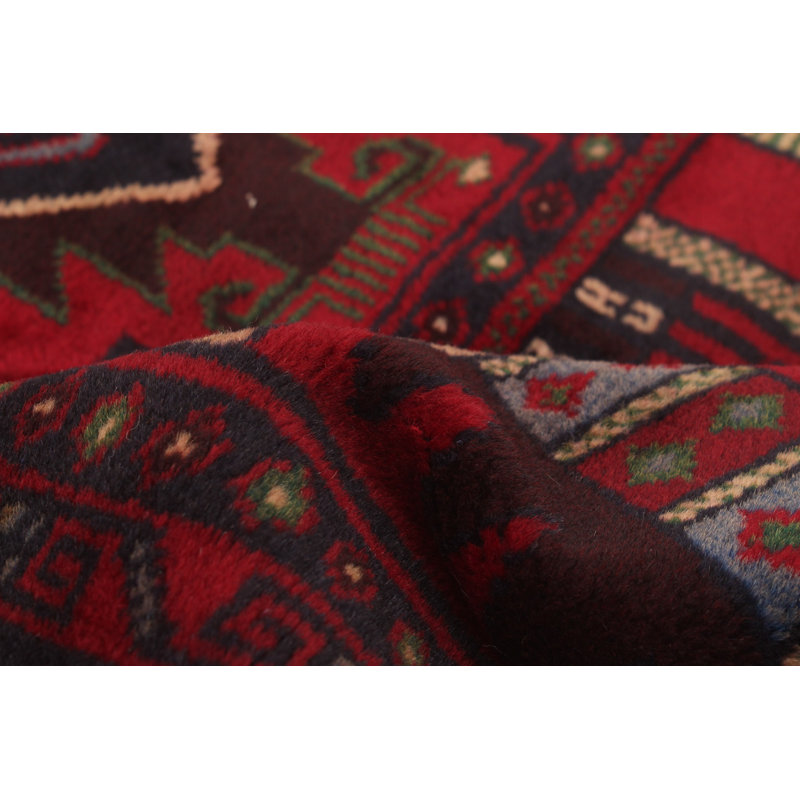 Tapis rouge noué à la main 3 pi 6 po x 6 pi 1 po Teimani