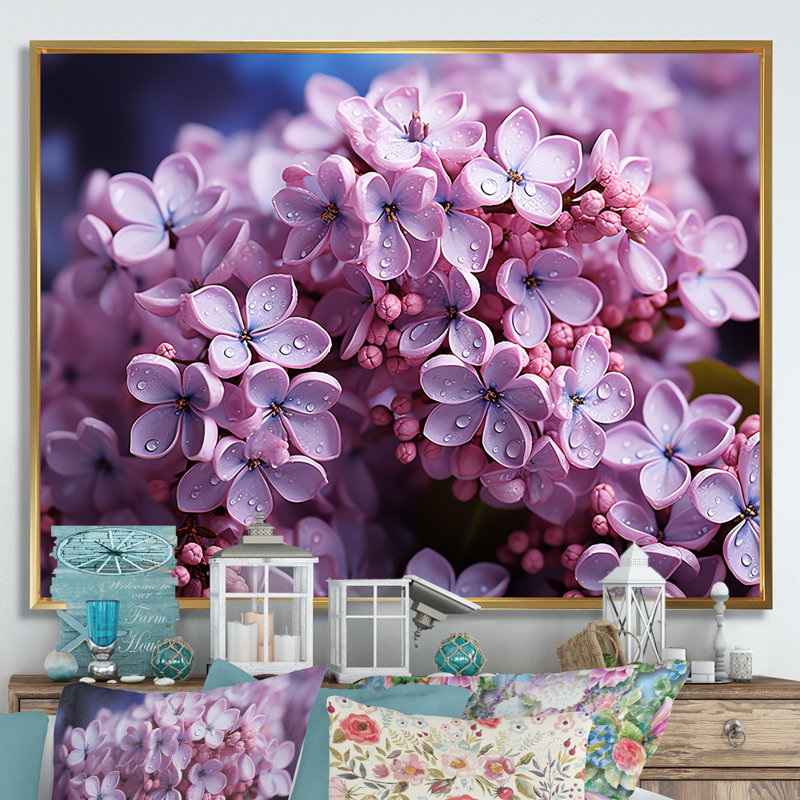 Lilas roses photo harmonie sur toile, H 30 po x l 40 po x P 1,5 po, Cadre flottant doré