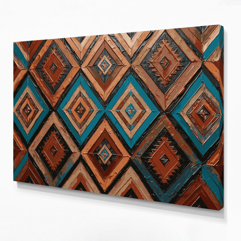 «Southwestern Patterns Zuni Diamonds 238», art mural sur toile brune, H 11 po x l 14 po