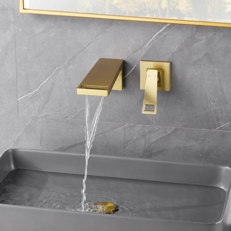 Modern Wall Mount Waterfall Bathroom Sink Faucet,Single Handle Bathroom Vanity Faucets, Brushed Gold