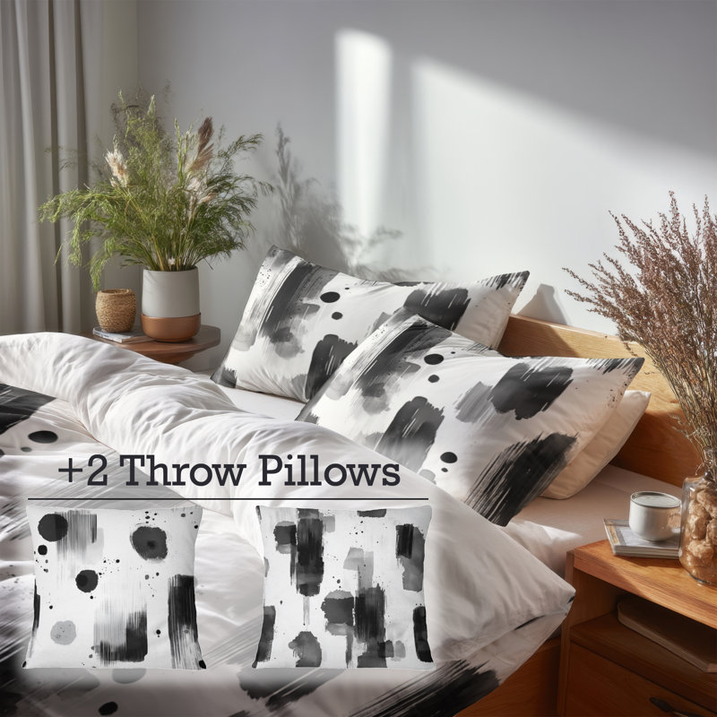Ensemble de literie 6 pièces Modern Modern - noir minimaliste avec taies décoratives et coussins décoratifs