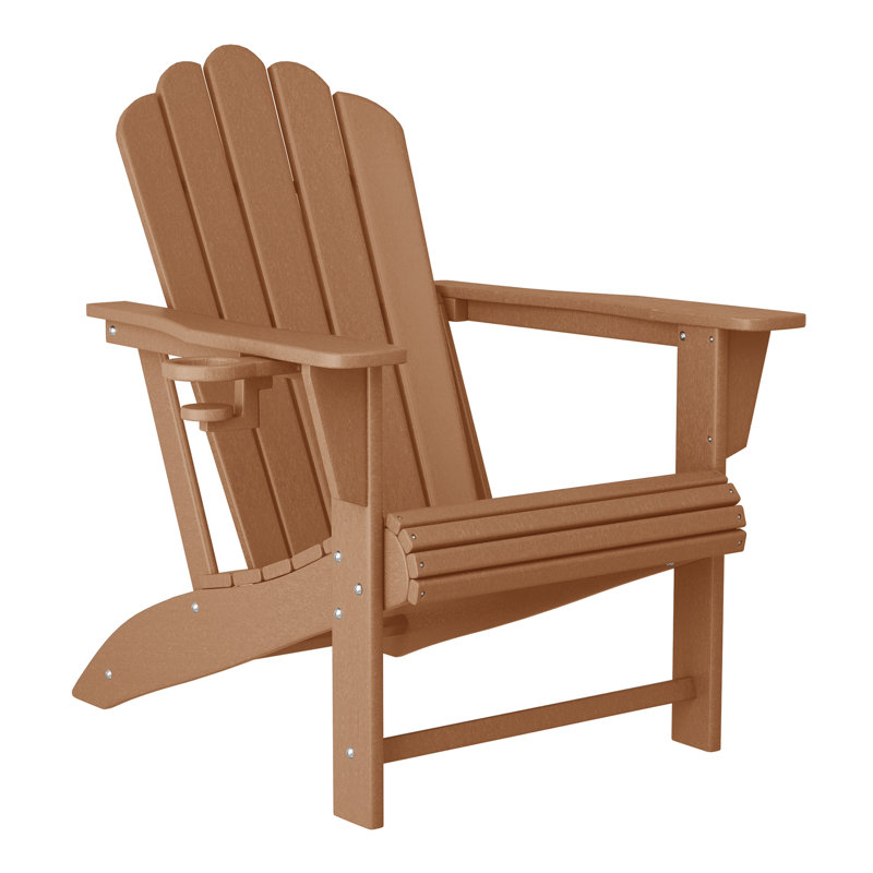 Chaise Adirondack en poly PEHD avec porte-gobelet Lucus, Taupe