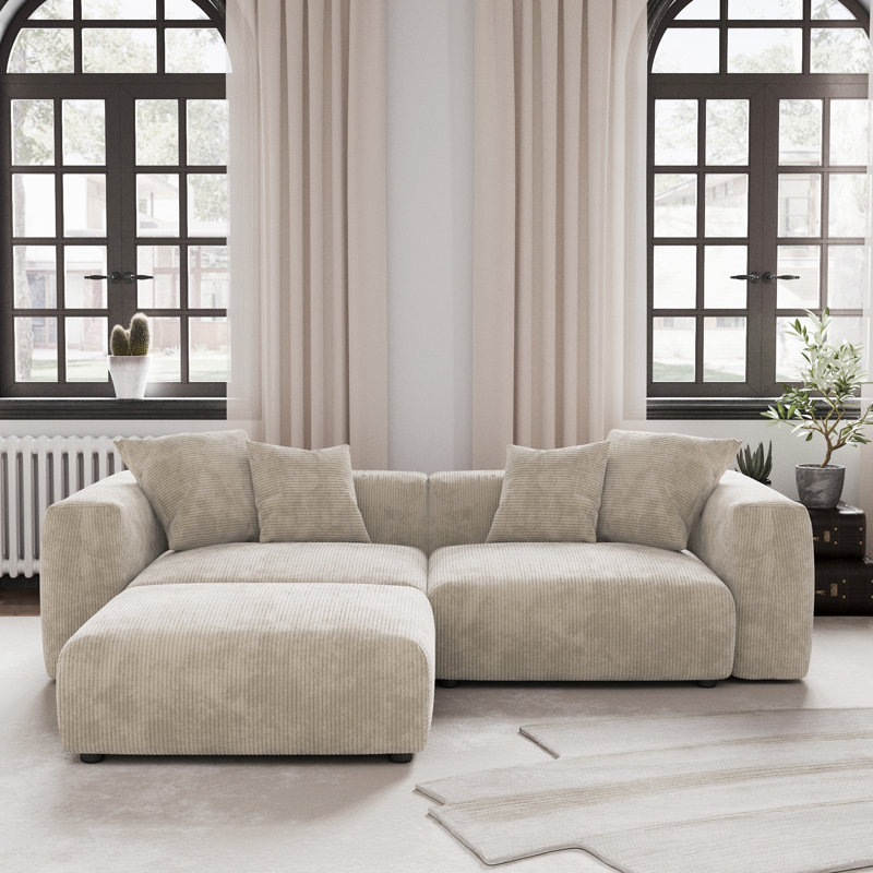 Neipert Corduroy L-Shaped Sectional Reversible, Beige Corduroy