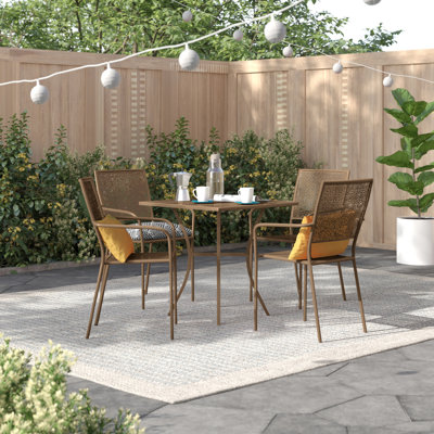 Ensemble de table de patio intérieur / extérieur en acier de qualité commerciale 28 po avec 4 chaises carrées Meranda