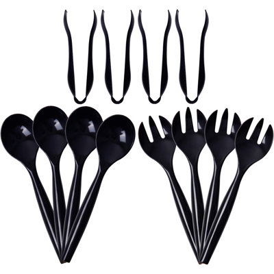 72pcs Plastic Serving Utensils Heavy Duty Disposable Serving Tongs Black Disposable Serving Set