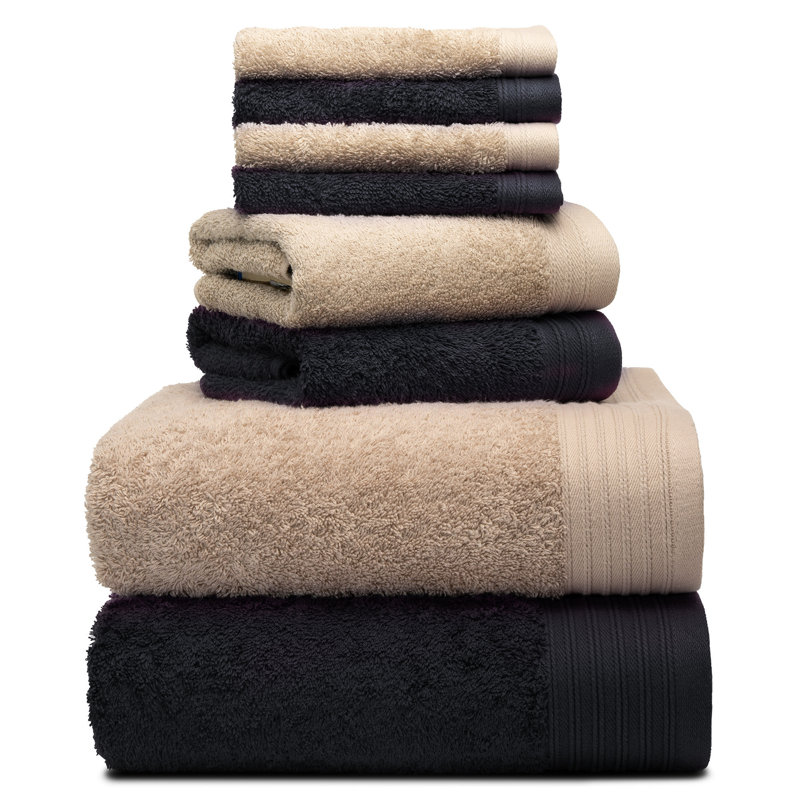 Ensemble de serviettes 8 pièces 100% coton Doncia, Noir / sable