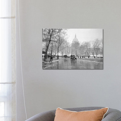 1920s-1930s The Capitol Building And Old Car Traffic In Winter Washington Dc USA - Wrapped Canvas Print