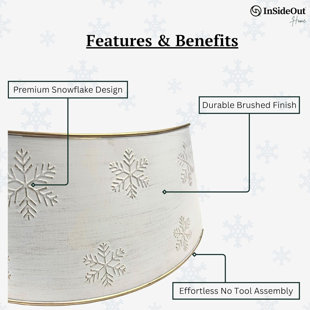 White Christmas Tree Collar, Holiday Tree Skirt Alternative, Christmas Decorations For Tree, Decorative Metal Tree Ring, Fits Most Standard Tree Stands, Premium White Snowflake Design
