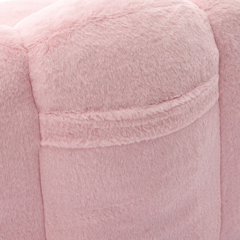 Pouf coussin adulte en fausse fourrure rose, rembourrage en mousse haute densité, anneau de traction pour un déplacement facile, sans assemblage, antidérapant, usage multiple, forme lotus, anneau, tissu.