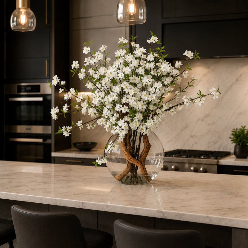 Faux Floral in Vase, White