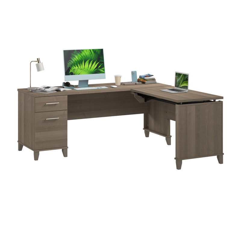 Bureau en L 72 po 3 positions assis-debout en gris cendré, Gris cendre