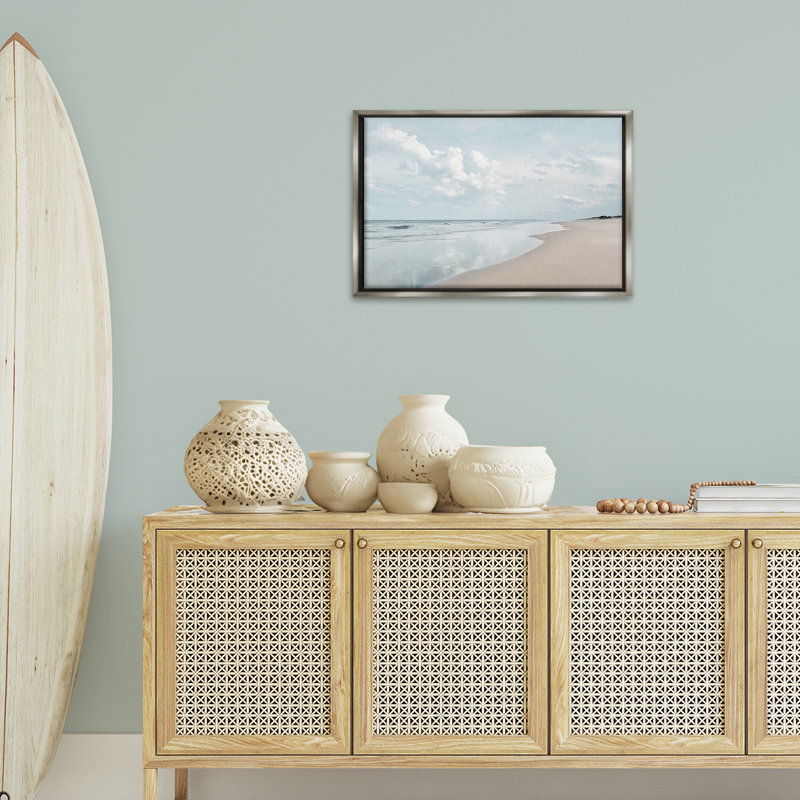 Toile flottante encadrée noire «Endless Beach View» par Natalie Carpentieri, Cadre flottant gris lustré, H 17 po x l 25 po