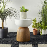 17.75"H Multi-Functional MGO Geometric Faux Terrazzo And Wood Texture Garden Stool Or Planter Stand Or Accent Table