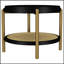 Table de bout ronde Benson noire à deux niveaux avec tablette en rotin naturel