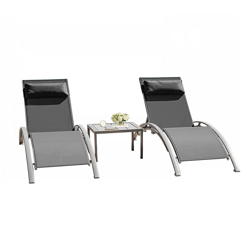 Ensemble de 3 chaises longues pour piscine, Noir