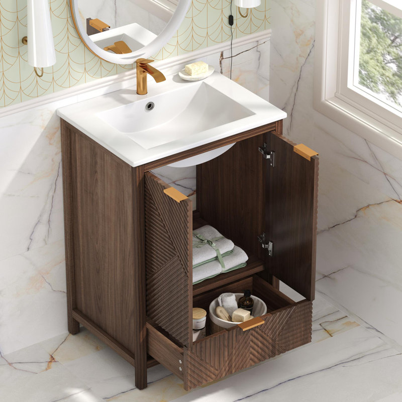 Meuble-lavabo 24 po avec lavabo en céramique, Brun