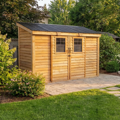 12 ft. W x 4 ft. D Western Red Cedar Spacesaver Lean-To Outdoor Storage Shed with Sliding Doors and Metal Roof