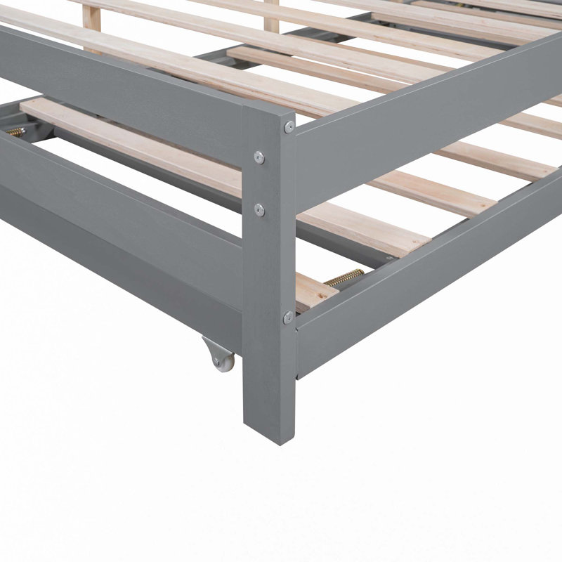 Lit plateforme double avec lit gigogne réglable, gris