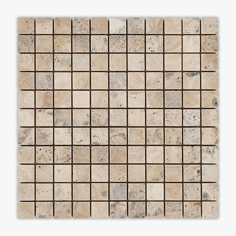 Philadelphia Tumbled 1x1 Square Travertine Mosaic