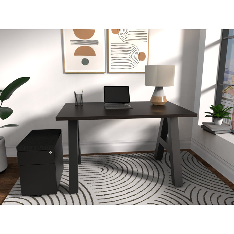 Serenity Modern A-Frame Executive Writing Office Desk, with Cushion Top Mobile Storage, 48x24, Espresso Top, Espresso