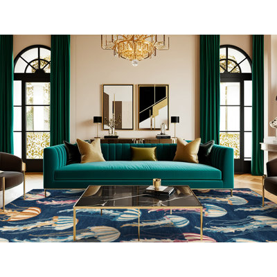 Washable Jellyfish Nautical Area Rug