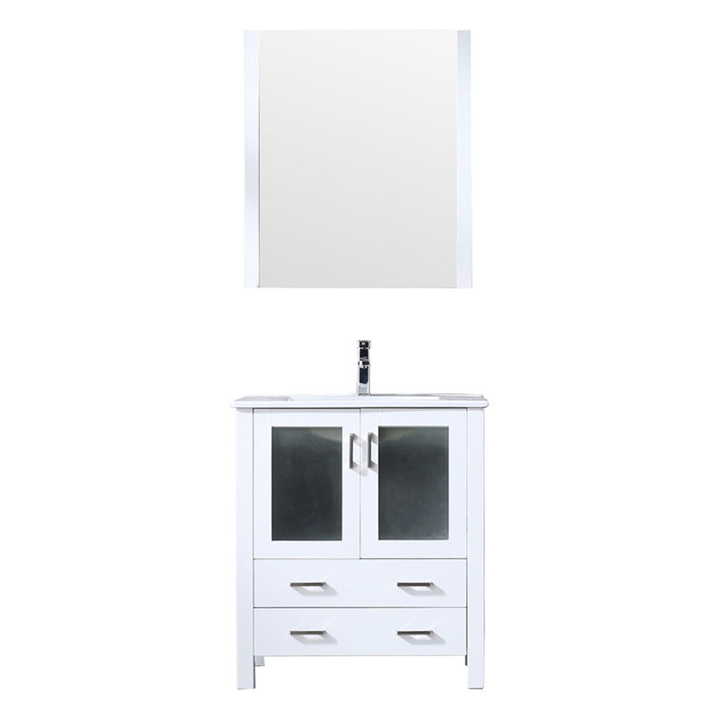 Meuble-lavabo en céramique blanc avec robinet et miroir de H 28 po x 32 po - l 30 po x P 17,79 po avec surface, robinet