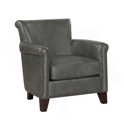 Traditional Accent Chair Gray Leather Upholstery Nailhead Trim Solid Wood Luxury Home Office Furniture 1pc