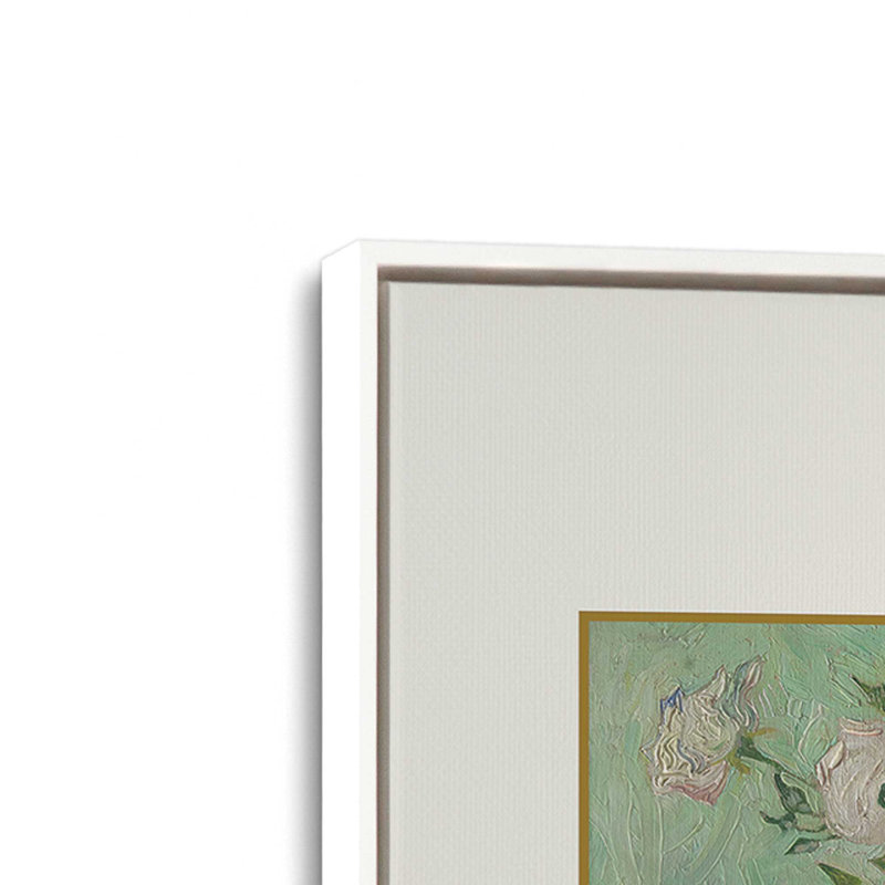 Van Gogh's Roses 1890, Cadre flottant blanc opaque, H 18,75 po x l 12,75 po