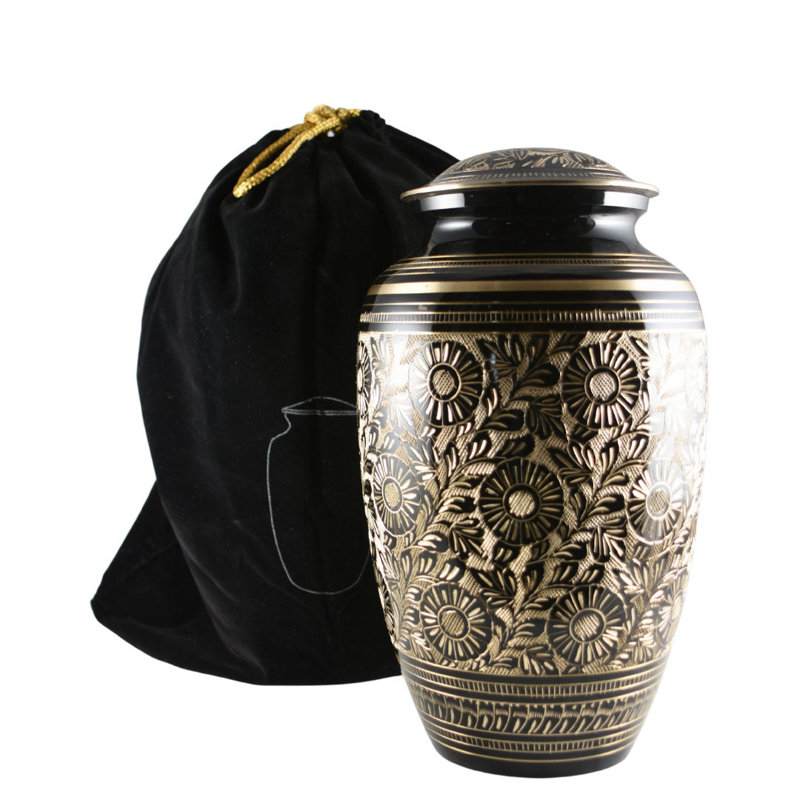 Handmade Solid Brass Flower Etched Urn
