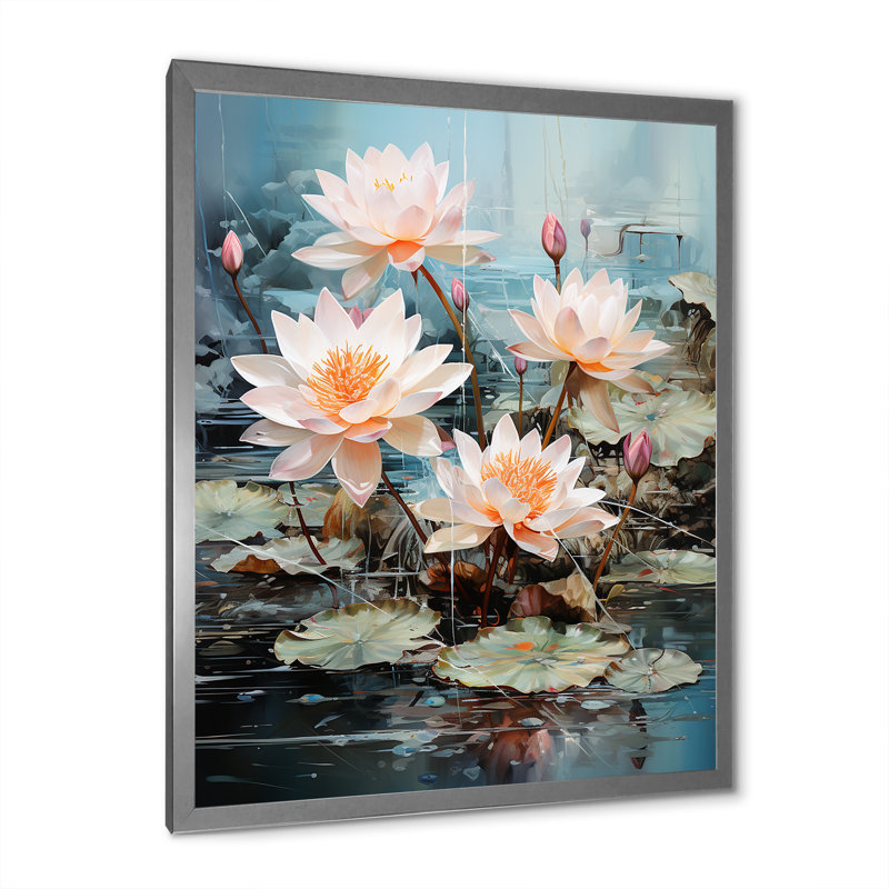 «Amebury Asian Art Lotus Pond» sur toile, H 32 po x l 24 po x P 1 po, Cadre photo argenté