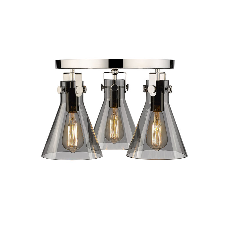 Skokie Glass Semi Flush Mount, Plated Smoke, Polished Nickel