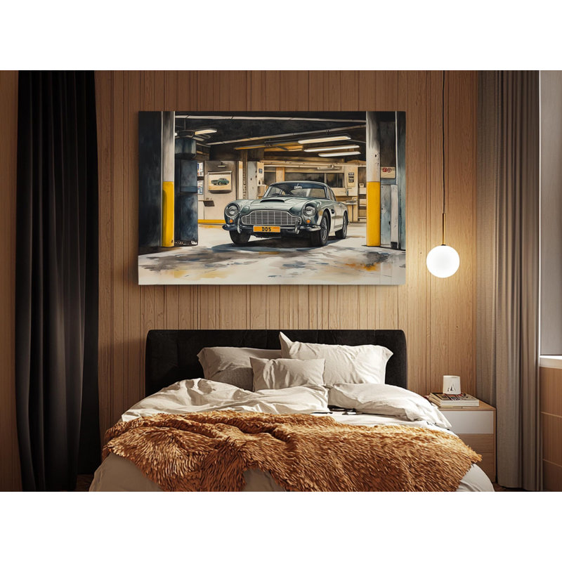 Classic Silver Aston Martin DB5 Vintage Car Canvas Print - Retro Garage Wall Art for Car Enthusiasts  Home Decor, Painting Reproduction