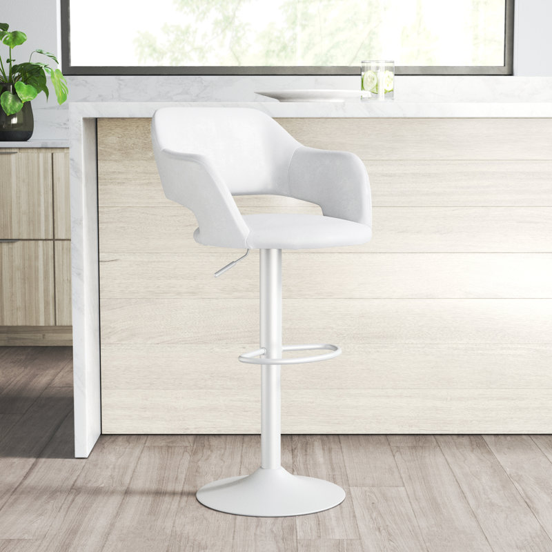 Tabouret de bar Bardia, pivotant, hauteur de bar, réglable, métal, similicuir, contemporain, moderne, Blanc